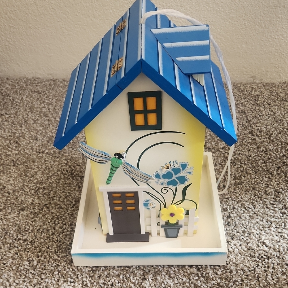 Blue and Yellow Decorative Birdhouse Feeder - Picture 7 of 7